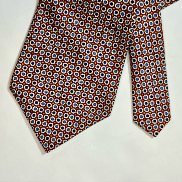 POLO RALPH LAUREN Handmade Silk Tie Brown with Blue White Circle Motif - Picture 4 of 5
